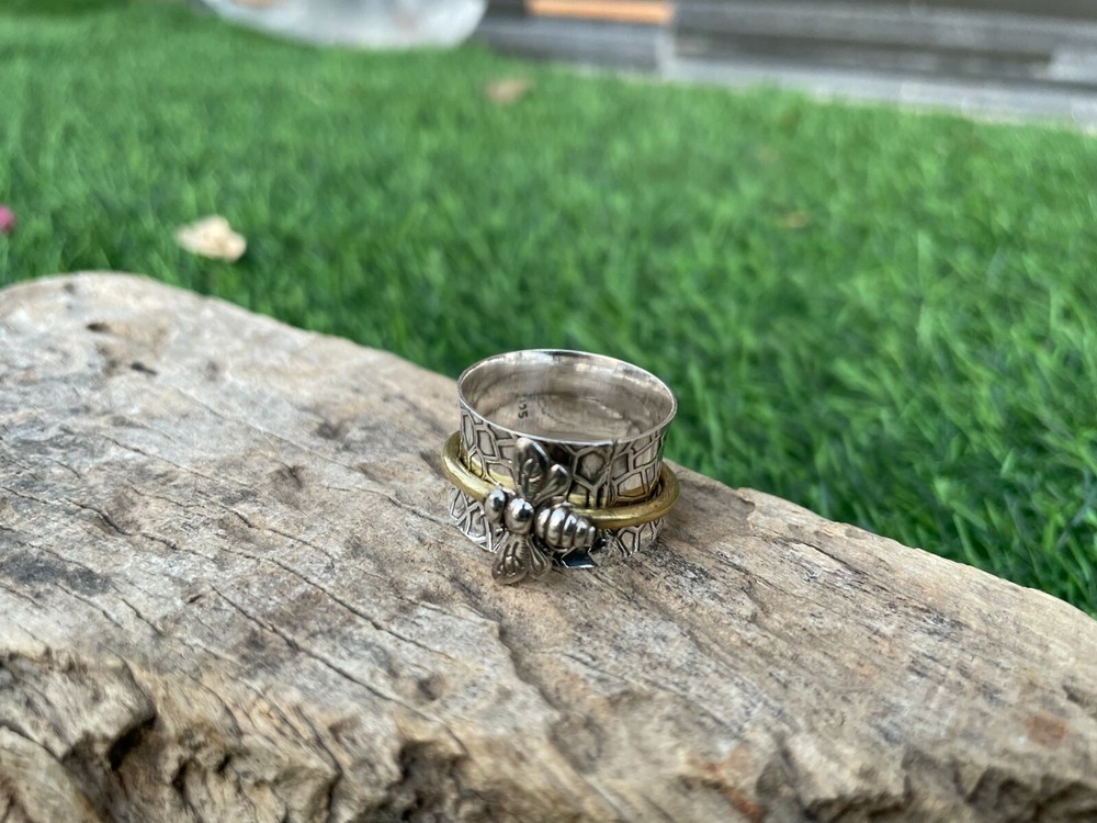 Bee Spinner Ring Solid 925 Sterling Silver Meditation Ring All Size MO
