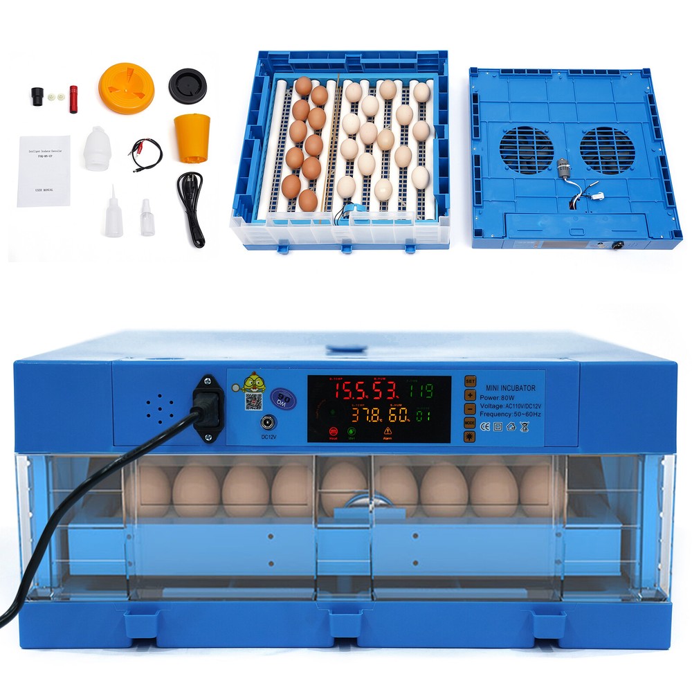 Digital Fully Automatic 64 Egg Incubator Egg Hatching Machine Chicken 12V/110V