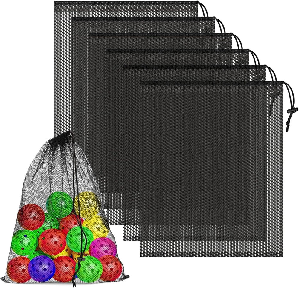 6 Pcs Mesh Bags Drawstring, 14x17 Inch with Lock, Multipurpose (Black)