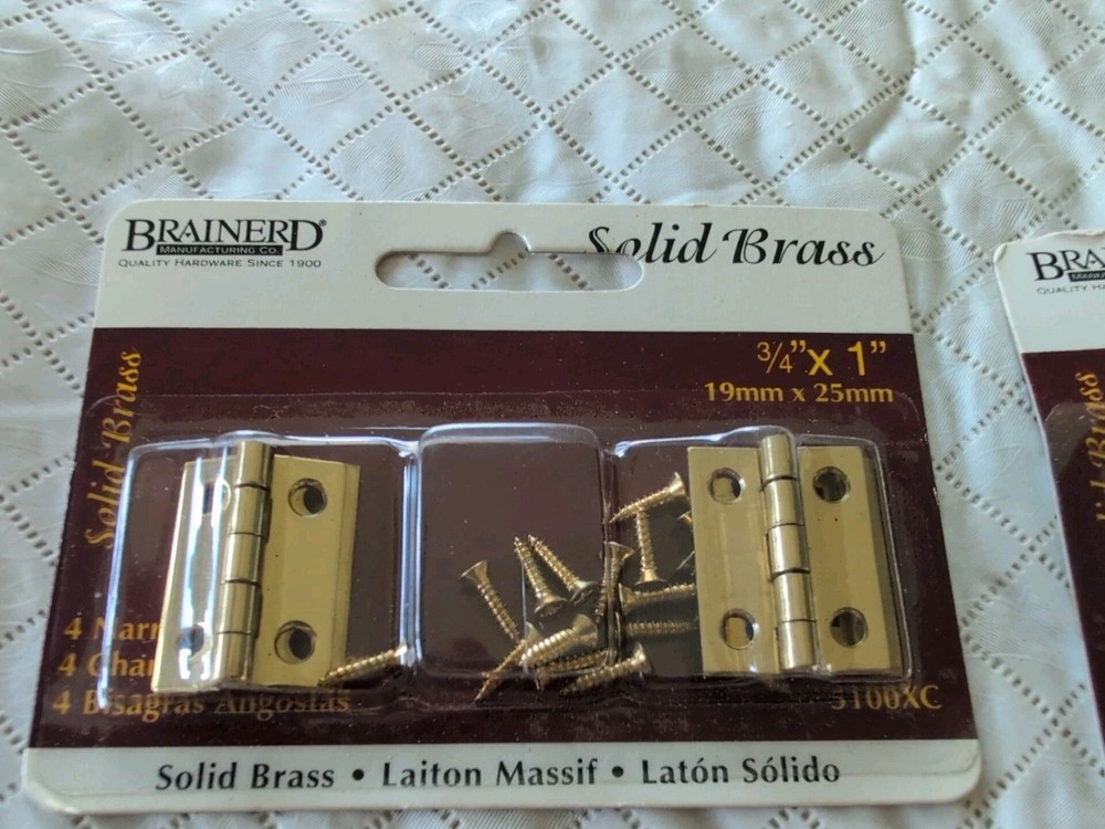 Brainerd's Solid Brass Hinges, 4 Brand New, Unopened Packages Assorted Sizes