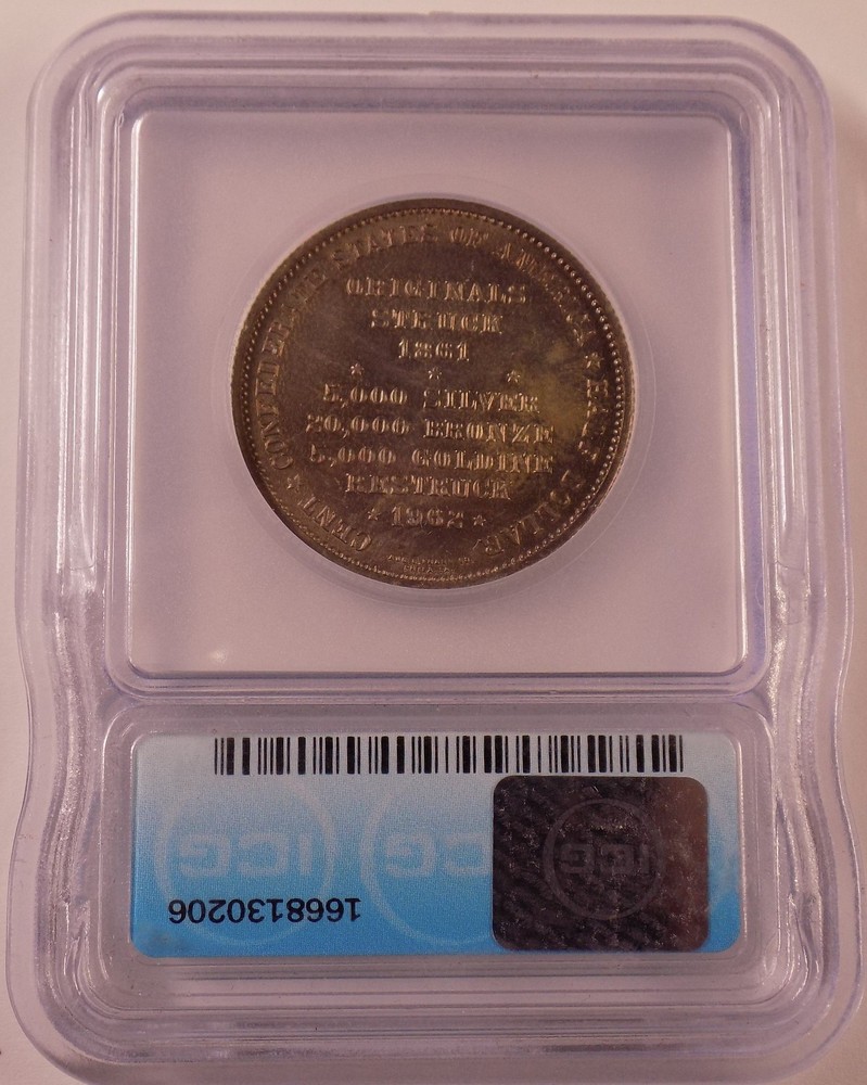 1962 Bashlow / Frank Confederate Half Dollar Silver Restrike ICG MS 66