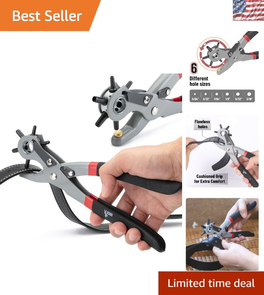 Compact Leather Hole Punch Tool - 6 Sizes, Ergonomic Handle for Ultimate Comfort
