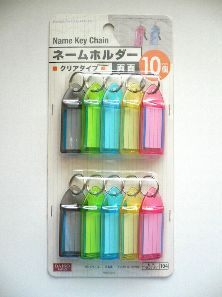 Rectangle Name Tag Key Ring 10 Pieces Organizer Hard Shell BN