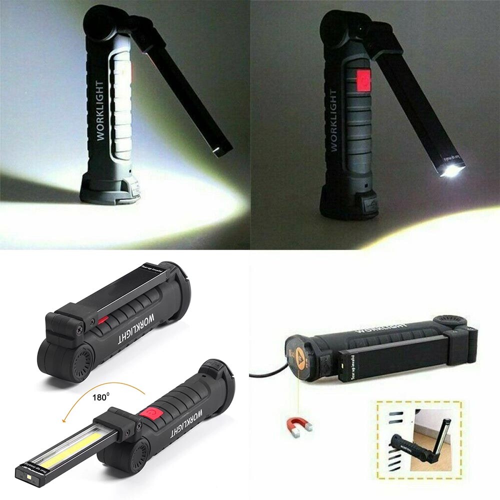 2PCS Magnetic COB LED Work Light Lamp USB Rechargeable Flashlight Folding Torch