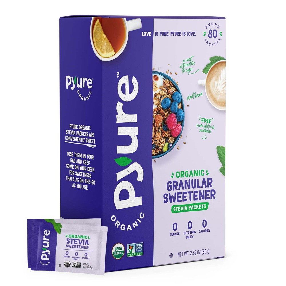 (3 pack) Pyure Organic Stevia Granular Sweetener Packets, 80 count, 2.82 oz