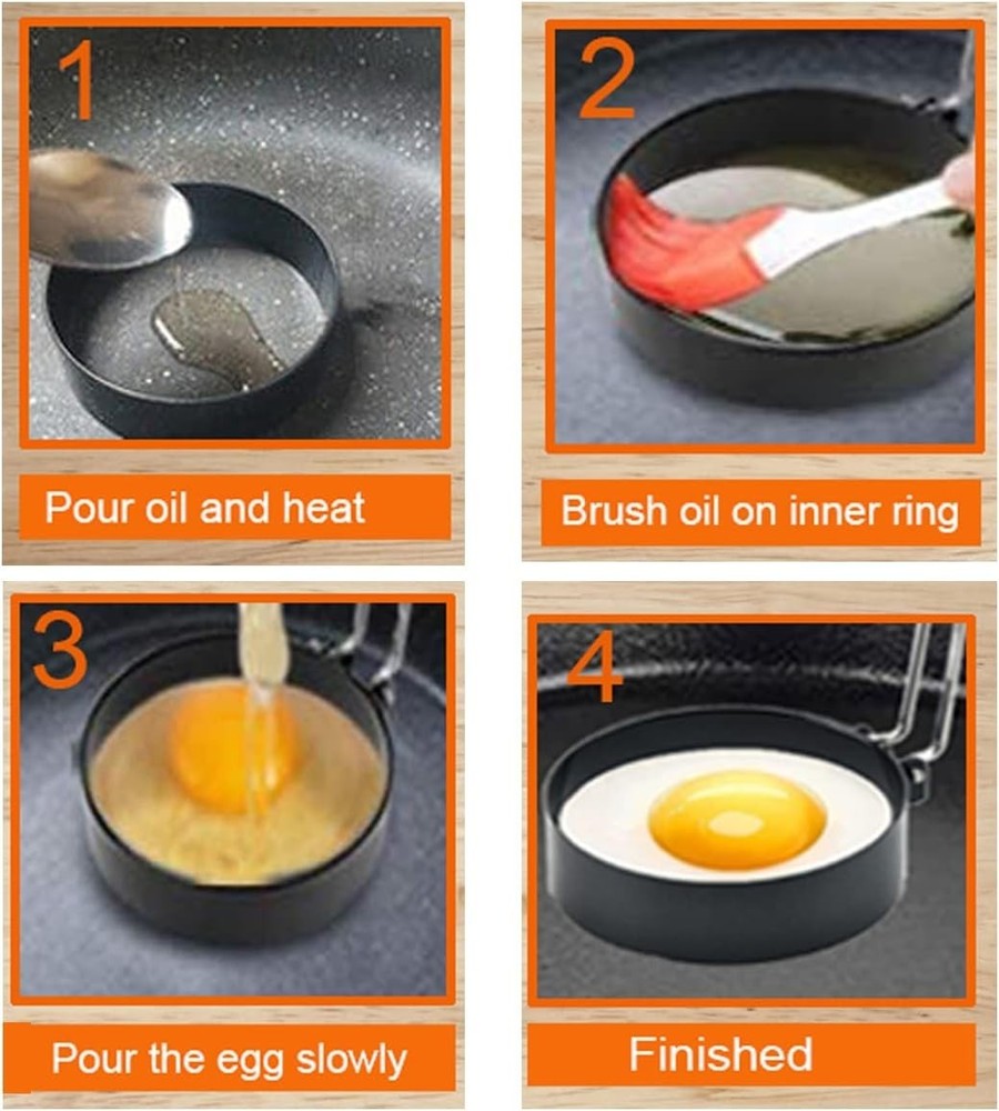 8" Omelette Ring,6" Pancake Ring,4" Griddle Egg Ring,Non-Stick Stainless Steel E