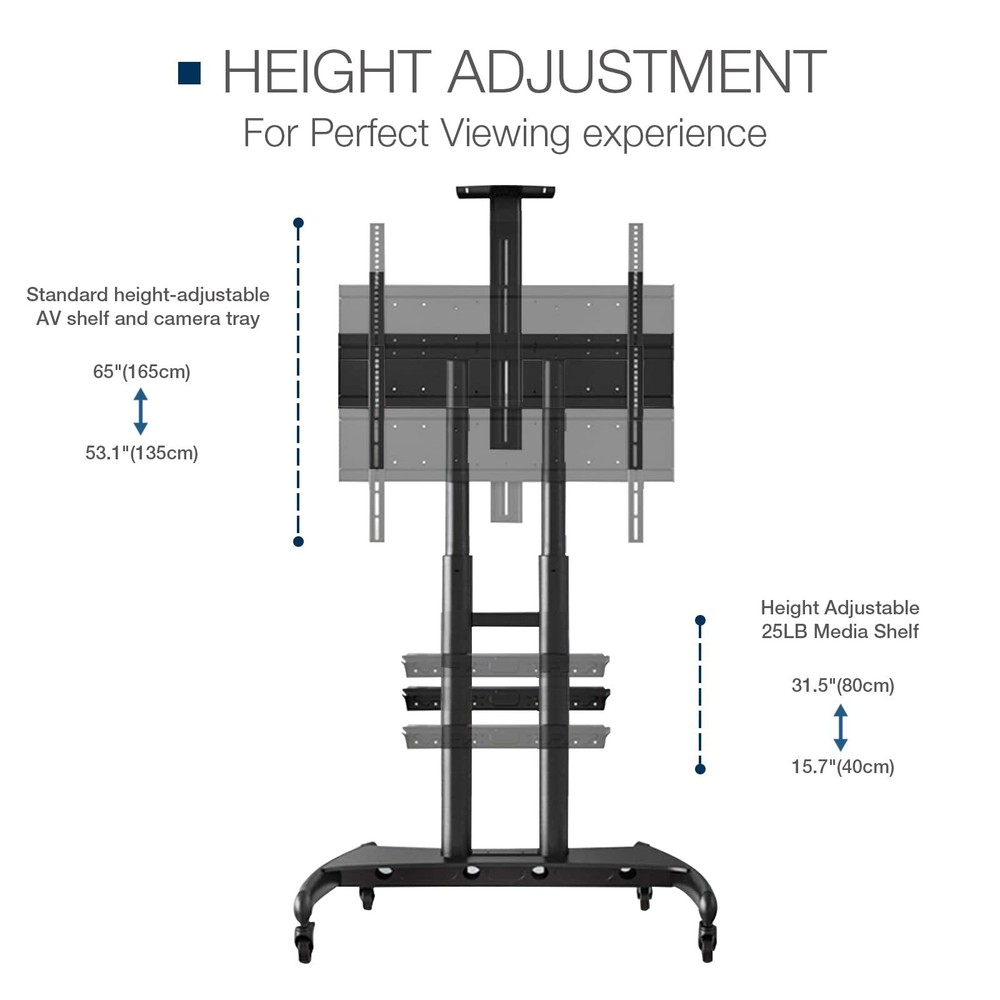 Adjustable Rolling Mobile TV Stand Mount Cart for Universal Flat Screen 55''-80"