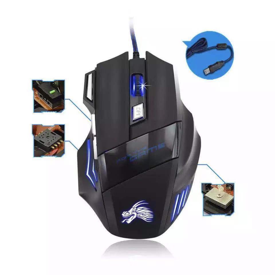 Gaming Mouse 7 Button USB Wired LED Breathing Fire Button Laptop PC