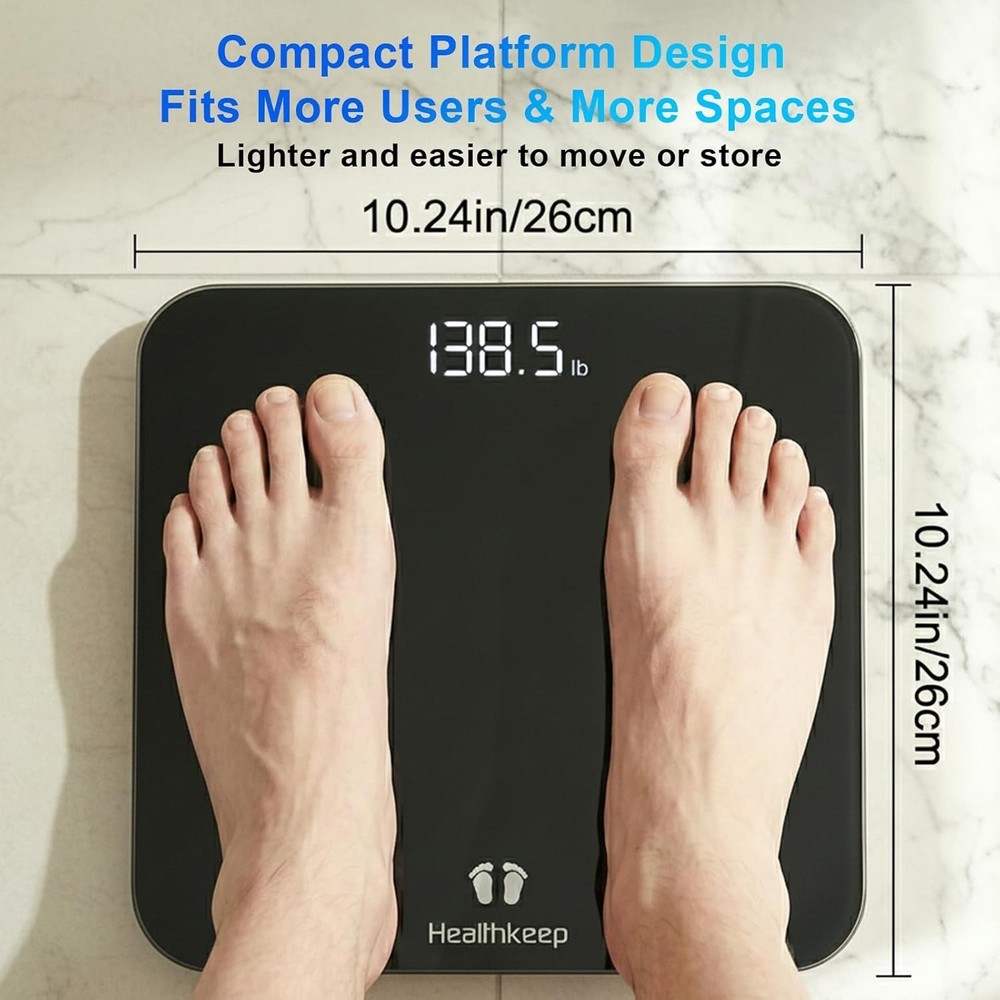 Compact Digital Bathroom Scale with 4-Sensor Accuracy: Safe, Durable & Stylish