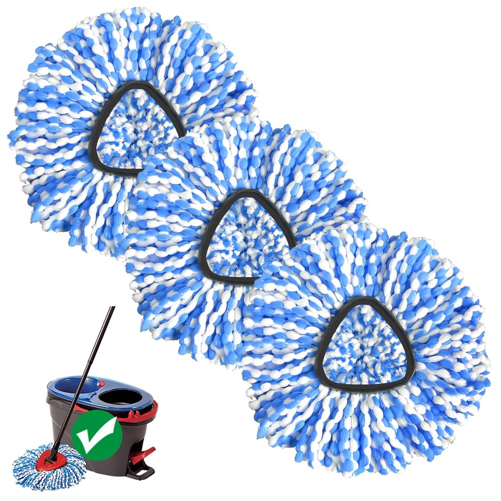 Spin Mop Refill Heads 3 Pack, Durable Microfiber, Blue