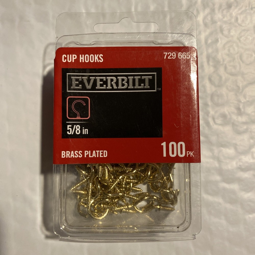 100 Pack 5/8” Cup Hooks Brass Plated