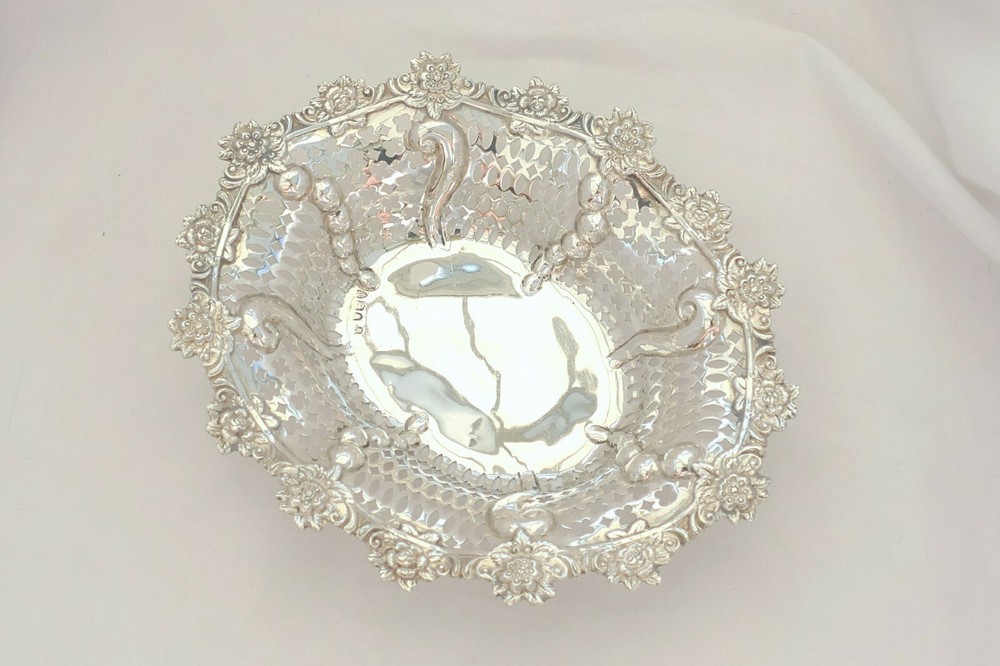 RARE VICTORIAN HM STERLING SILVER PIERCED FRUIT DISH 1894