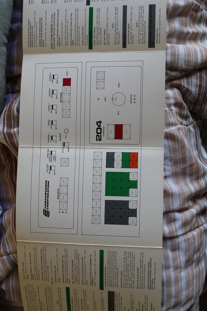 CONVERGENCE CORPORATION 200 SERIES VIDEO EDITOR QUICK REFERENCE GUIDE