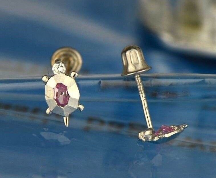 14k Yellow or White Gold Turtle CZ Stud Earring