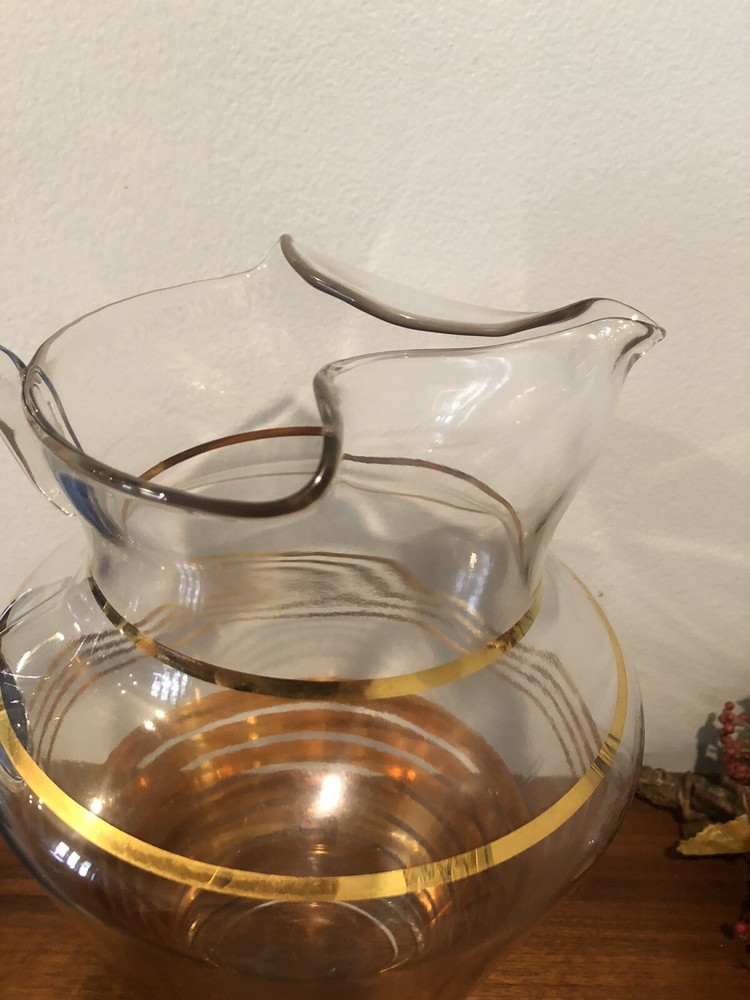 MCM Clear Pitcher With Gold Stripes