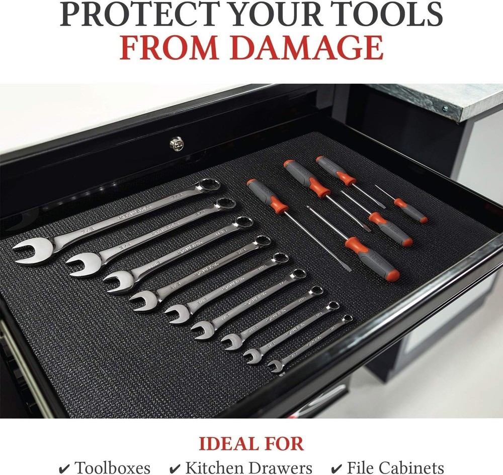 Anti-Slip Toolbox Liner - Adjustable, Protects Tools, 16" x 16 ft