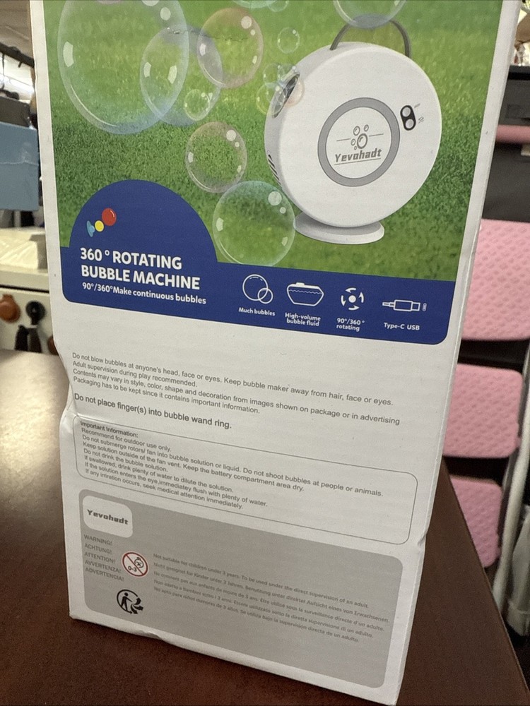 Yevohadt 360 Rotating Bubble Machine, 3+ Ages - Sealed