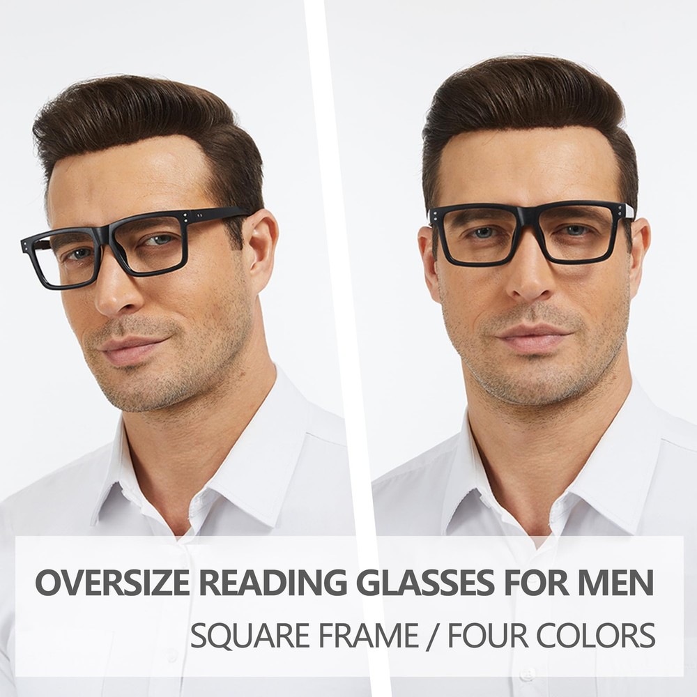 Oversized Reading Glasses for Men - 4 pack Classic Square Large TR Frame Read...