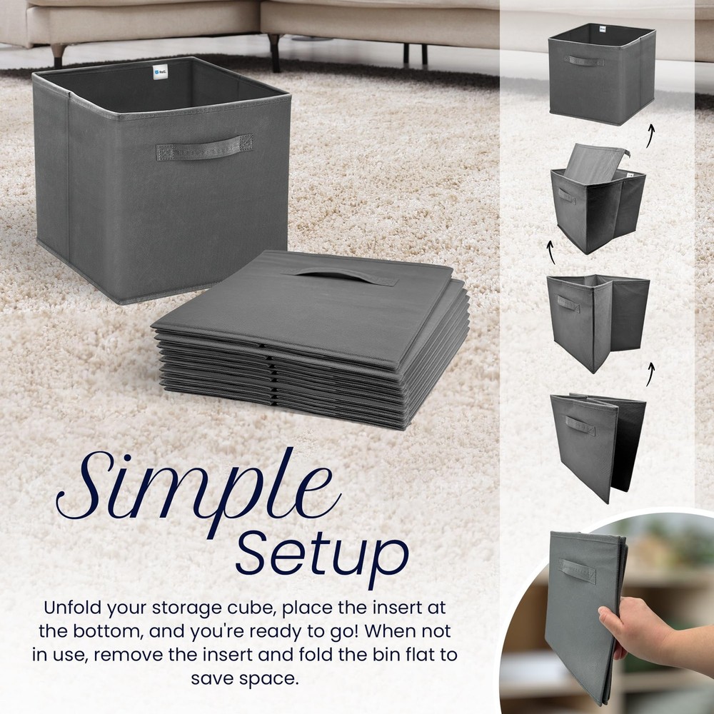 Reli. 11 Inch Cube Storage Bins (4 Pack) | Organizer | Dark Gray