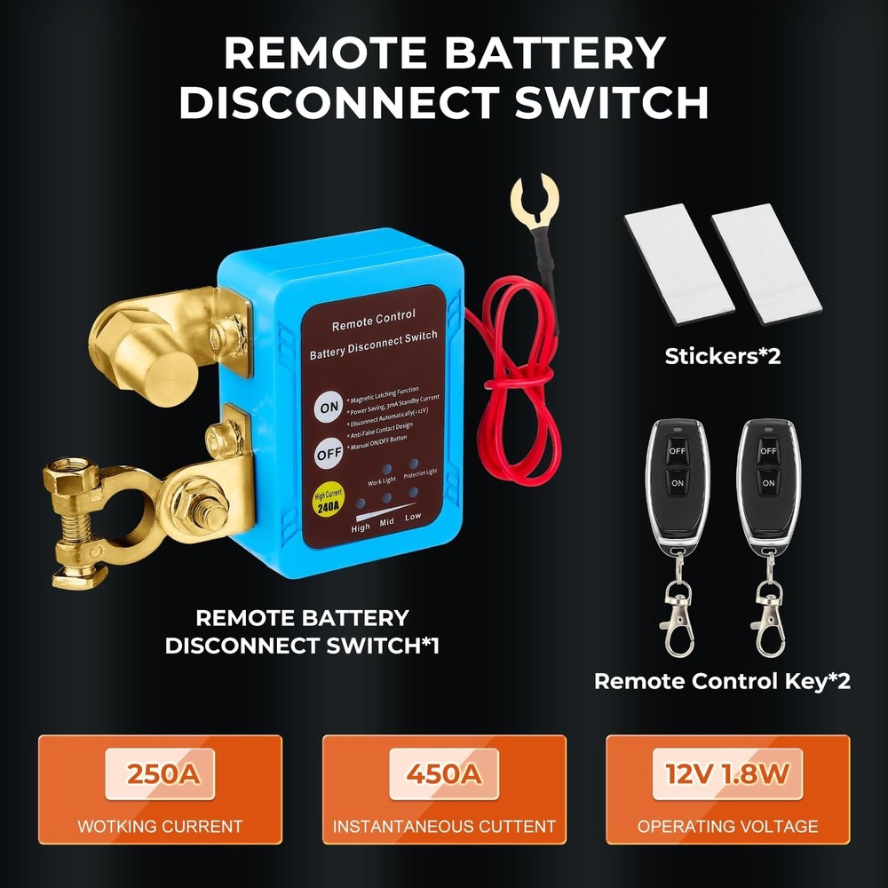 12V/24V 240A Smart Voltage Kill Switch, Remote Battery Disconnect Automatic P...