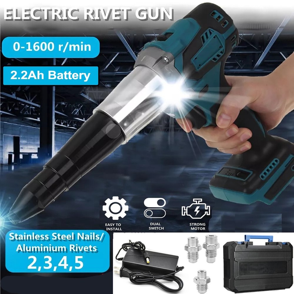 Cordless Pop Rivet Tool Gun Rivnut Setting Tool Nut Setter Blind Riveter+Battery