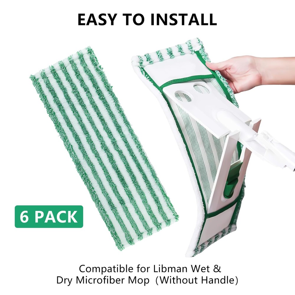 6 Pack Microfiber Mop Refills for Libman Wet Dry Multi-Surface Cleaning