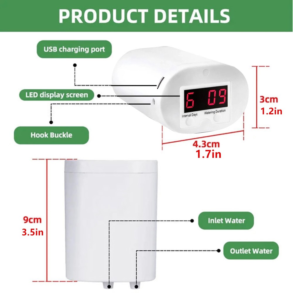 Programmable Automatic Watering System with Day and Second Settings for Pots