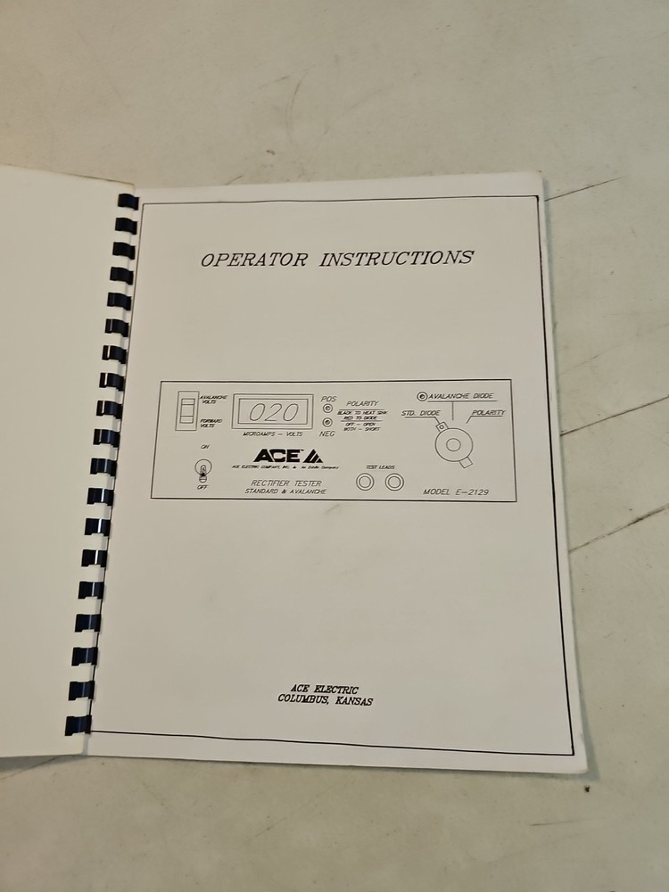 Ace E-2129 Rectifier Tester General Instruction Manual