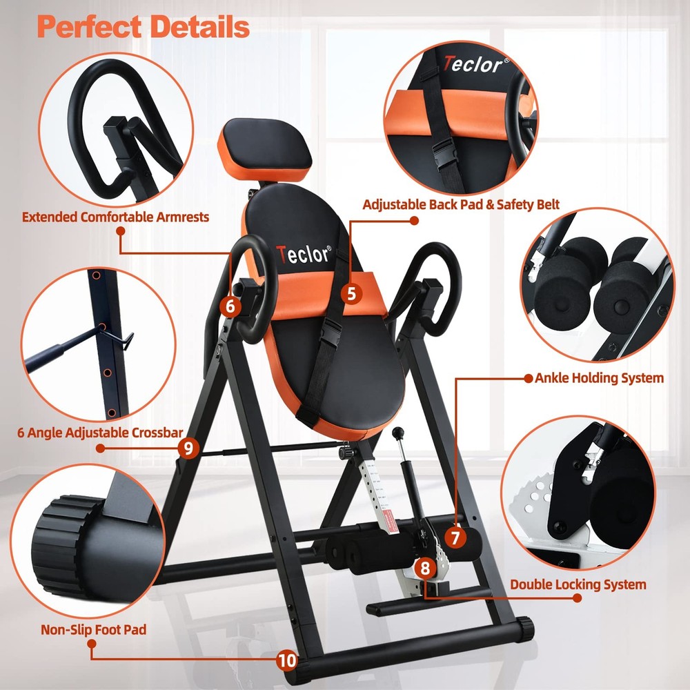 Teclor Inversion Table for Back Pain Relief, 350 lbs Capacity Basics, Orange