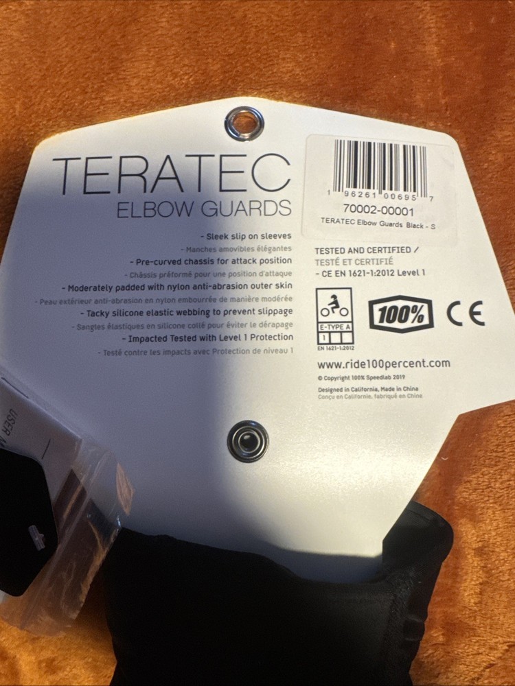NWT - 100% Teratec Elbow Guards Level 1 Black Size Small - MTB MX