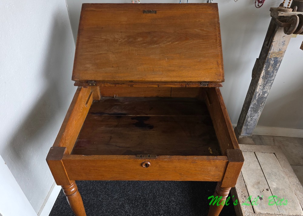 Victorian Solid Oak Slant Top Writing Desk