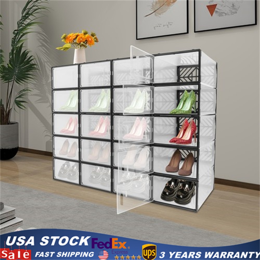 20 Pack Clear Plastic Shoe Boxes With Lids Stackable Storage Container Organizer