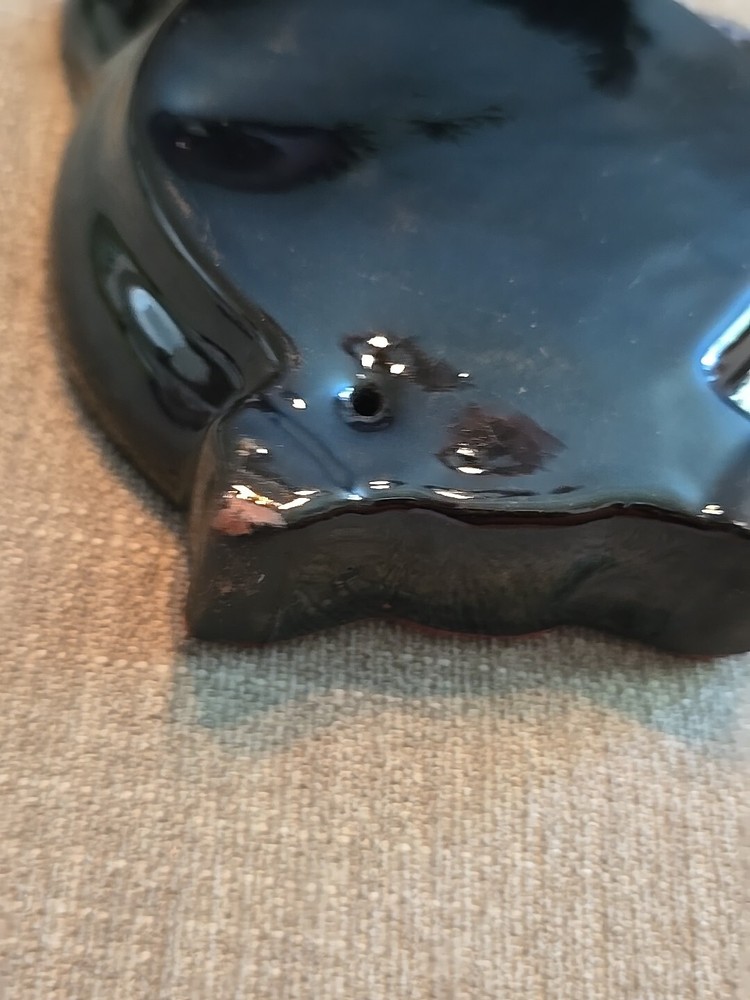 Vintage Redware Black Cat Ashtray