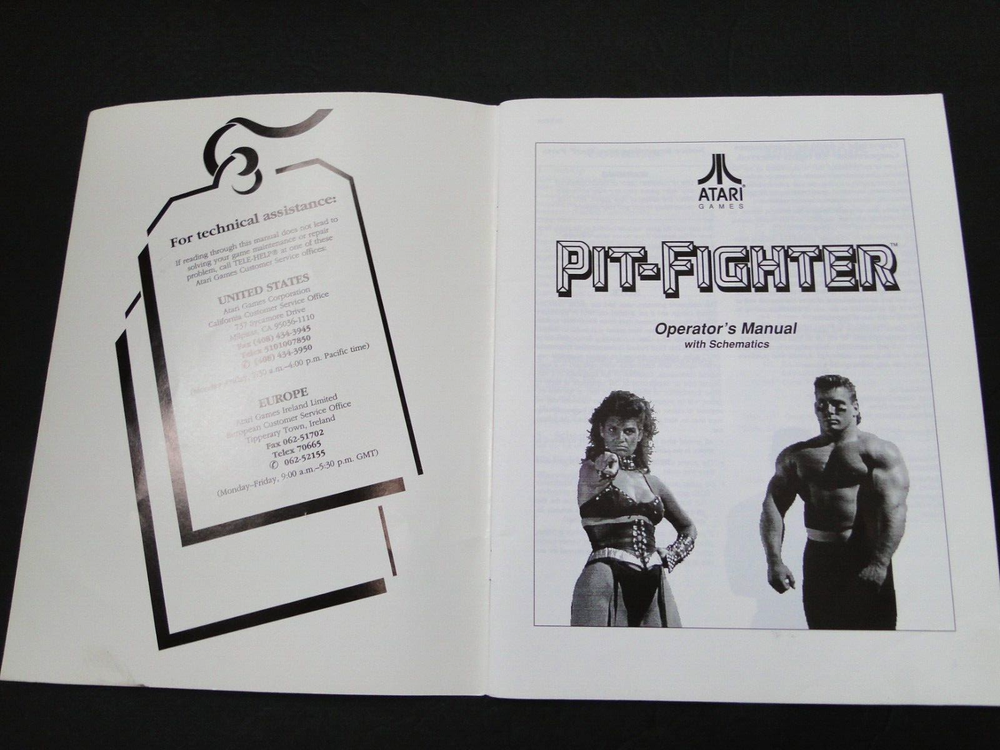 Vintage 1990 Atari: Pit-Fighter Arcade Operator's Manual