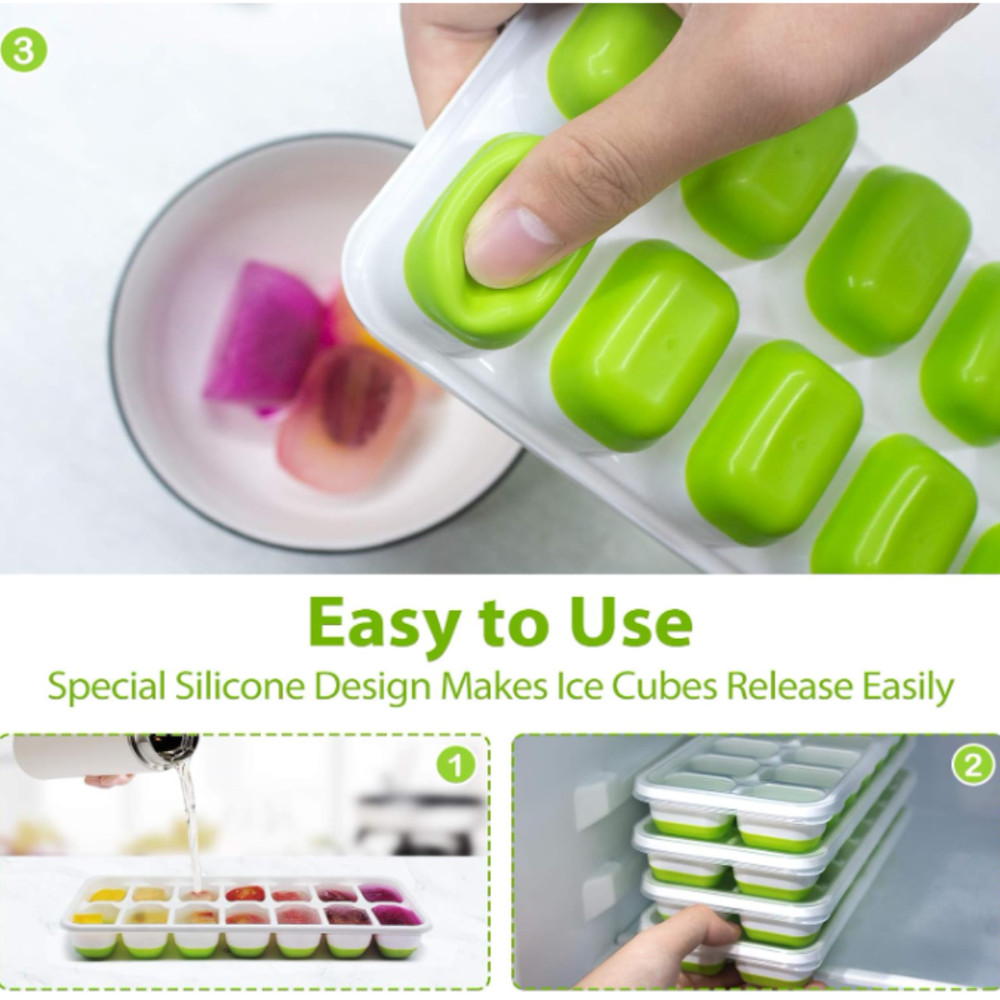 Ice Cube Trays with Lids 4 Pack Stackable Silicone Easy Release