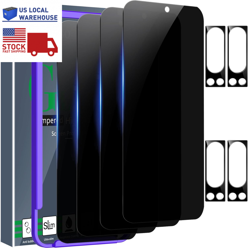 4 Pack Privacy Screen & Tempered Camera Lens Protector for Google Pixel 8 Pro