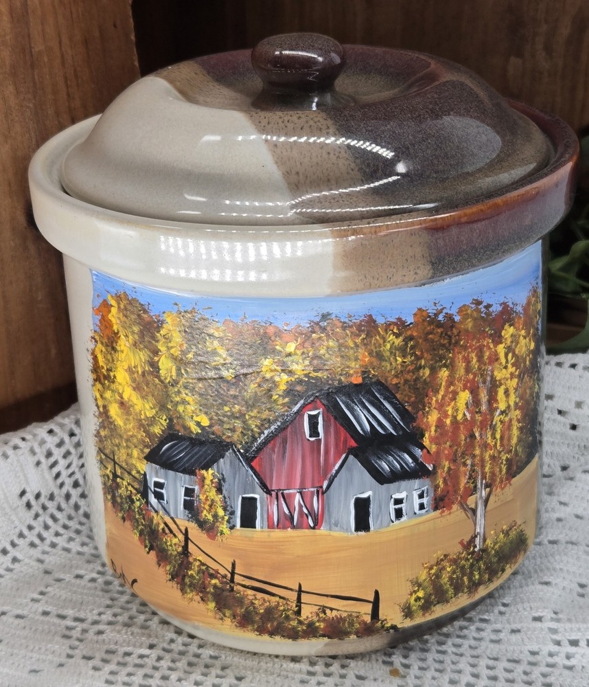 ceramic canister w/ fall barn (26065) hand painted