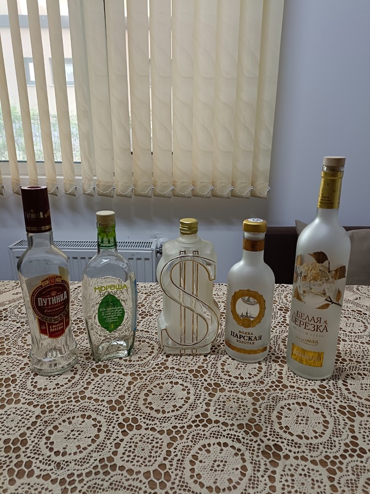 Set of empty unique vodka glass bottles!