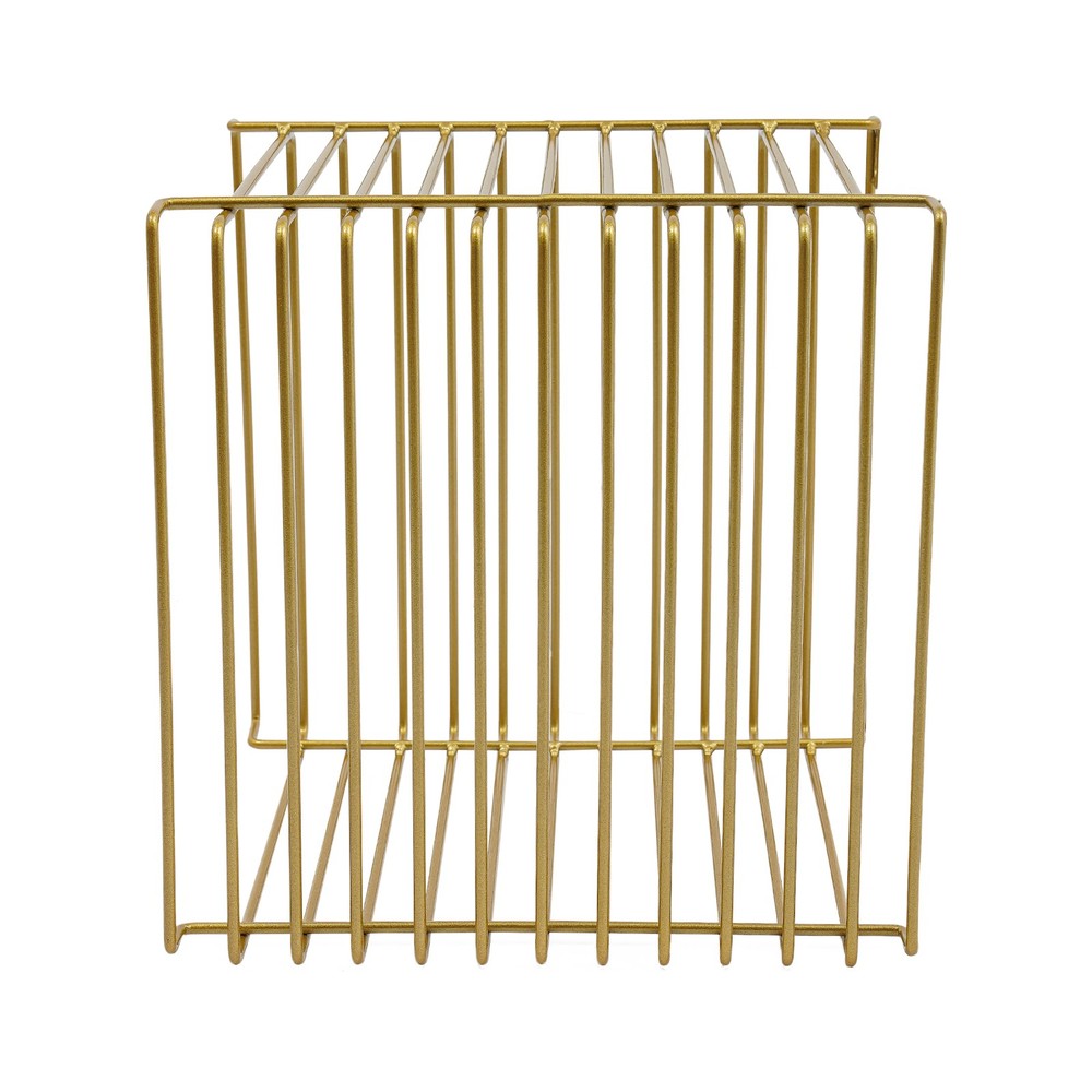 Vintage Golden Side Table, Square Geometry Side Table, Linear Metal End Table