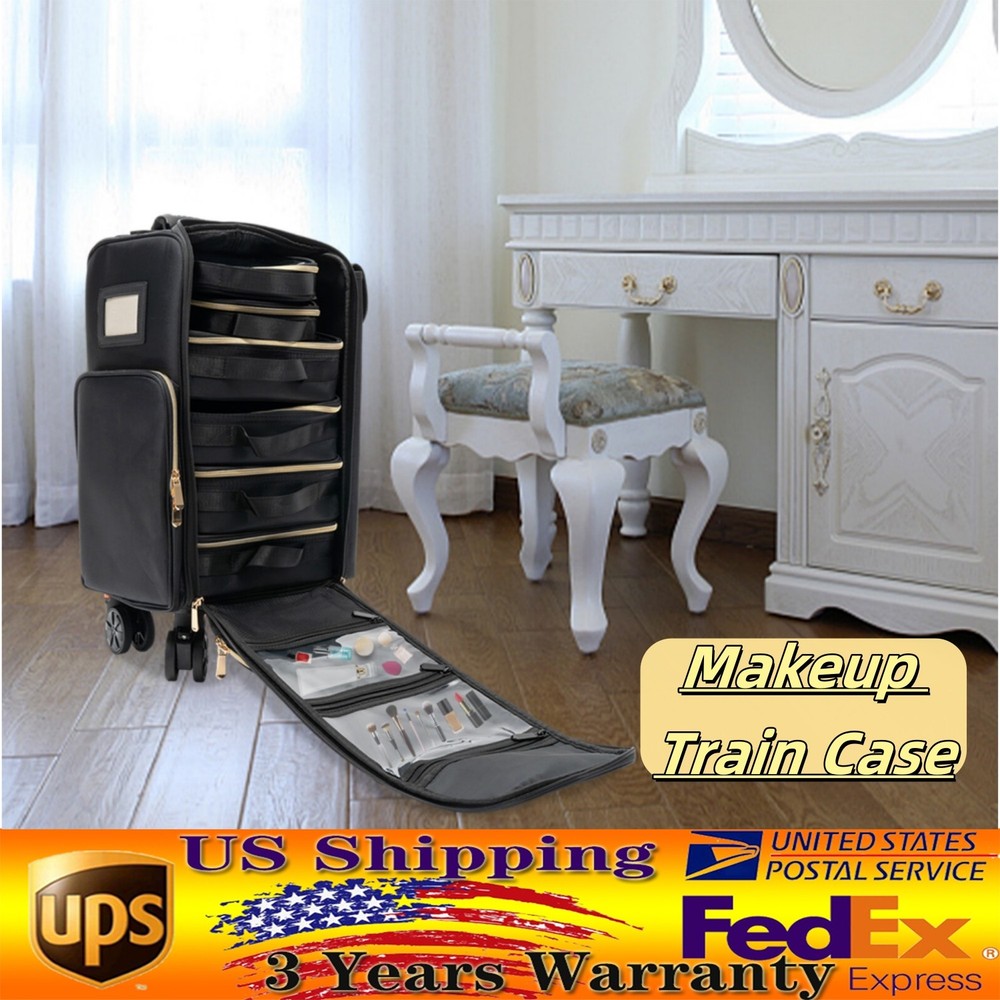 Professional Makeup Case Rolling Makeup Train Case Cosmetic Storage Organizer