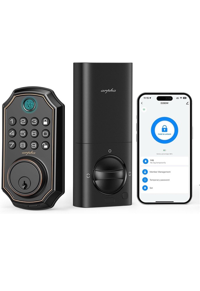 ARPHA Fingerprint Smart Door Lock Bluetooth Keyless Entry Deadbolt APP Control