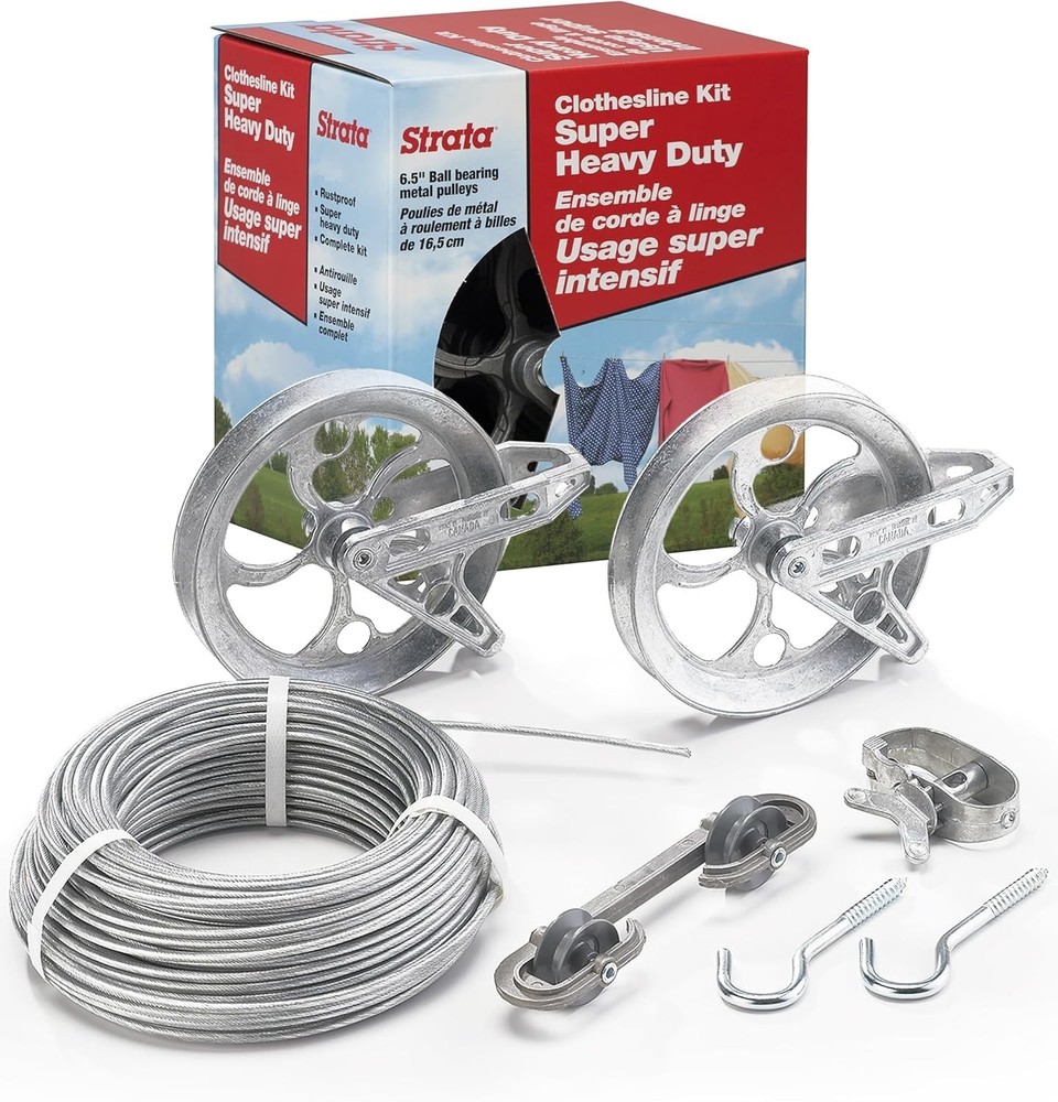 Long Lasting Clothesline Kit - Heavy Duty Galvanized Wire