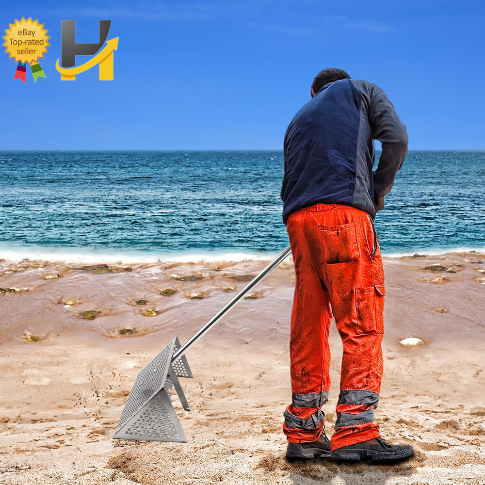 Durable Sand Flea Rake with Sharp Teeth and Wide Basket for Easy Beach Use