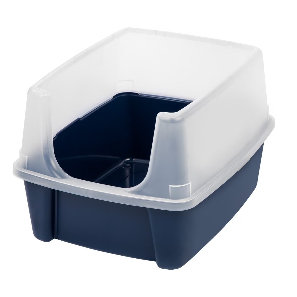 IRIS Open-Top Cat Litter Box Navy with Shield High Walls Litter Control