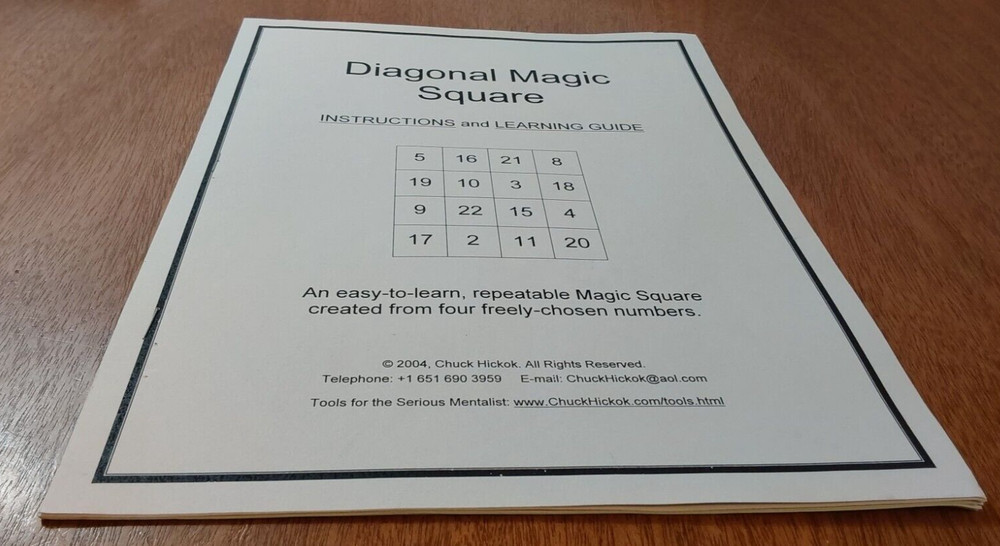 Diagonal Magic Square: Instructions Guide; Hickok, Chuck - Signed 73/250
