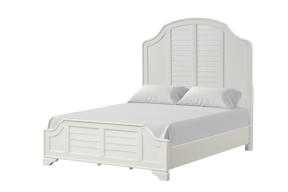 Antique White Coastal Transitional Queen Size 1pc Panel Bed Frame Set Headboard