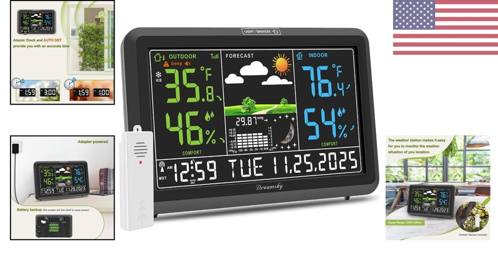 Large Display Digital Weather Station with Remote Sensors & Adjustable Backlight