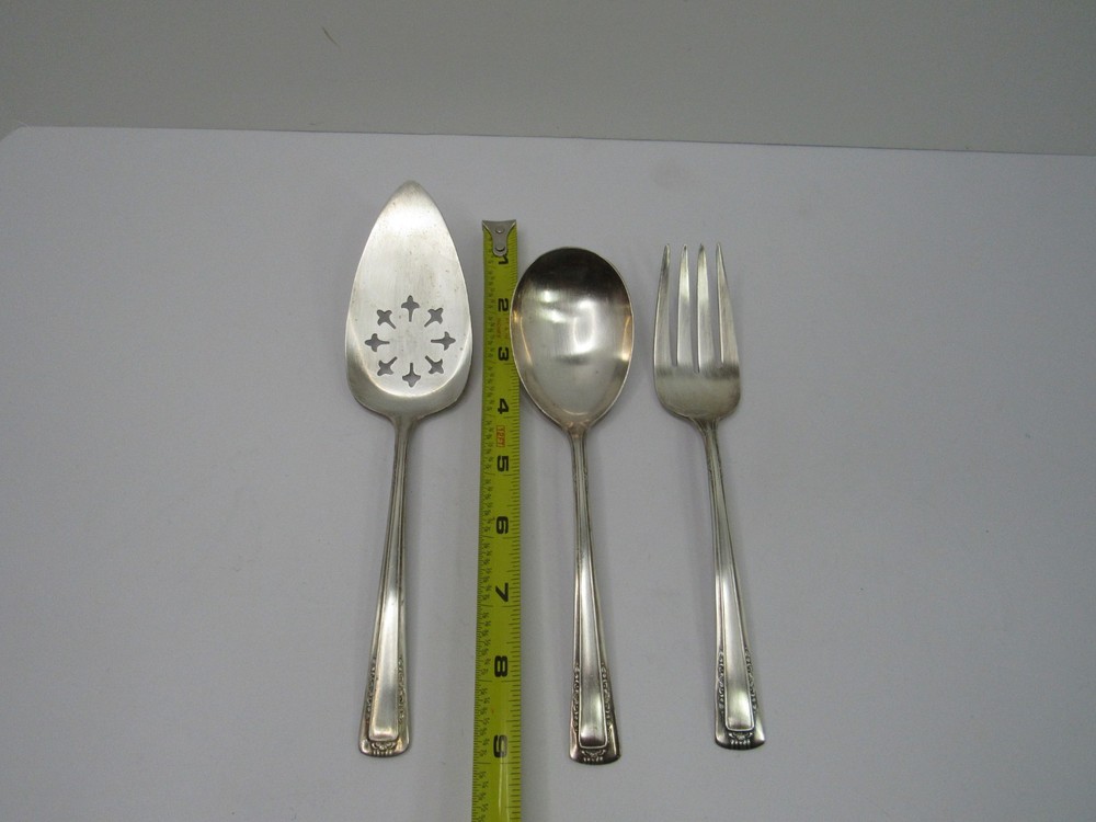3 Pcs. Vtg Baroness Silverplate Flatware Cake Server Serving Spoon Fork GUC