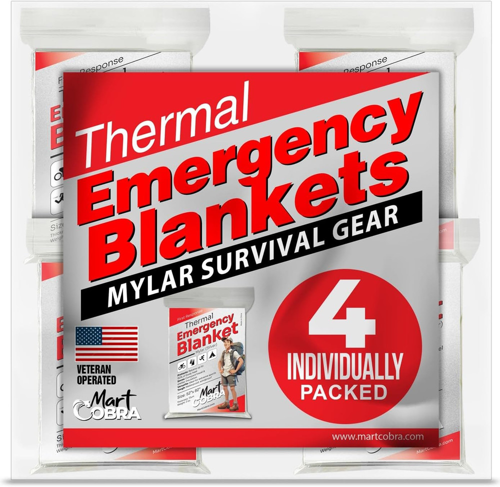 Emergency Blanket 4-Pack Space Mylar Blankets Reusable Thermal Blankets