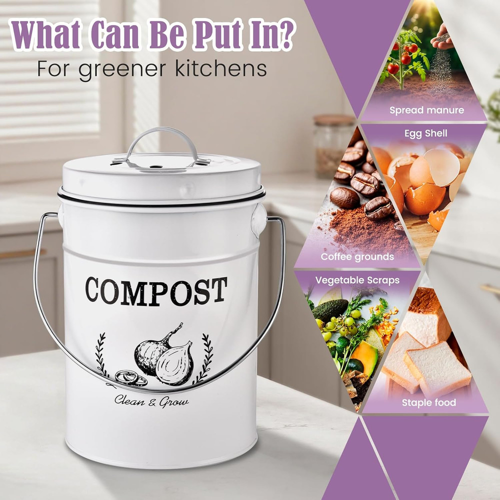 Countertop Compost Bin Kitchen,Odorless Indoor Compost Bin with Lid and Compost